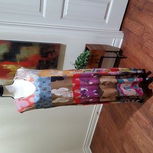 Johnny Was Women's Large Tokyo High Slit Knit Patchwork Print. EUC